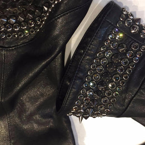 Hoss Couture Women's Swarovski Lambskin Studded Moto Jacket - Dudes Boutique