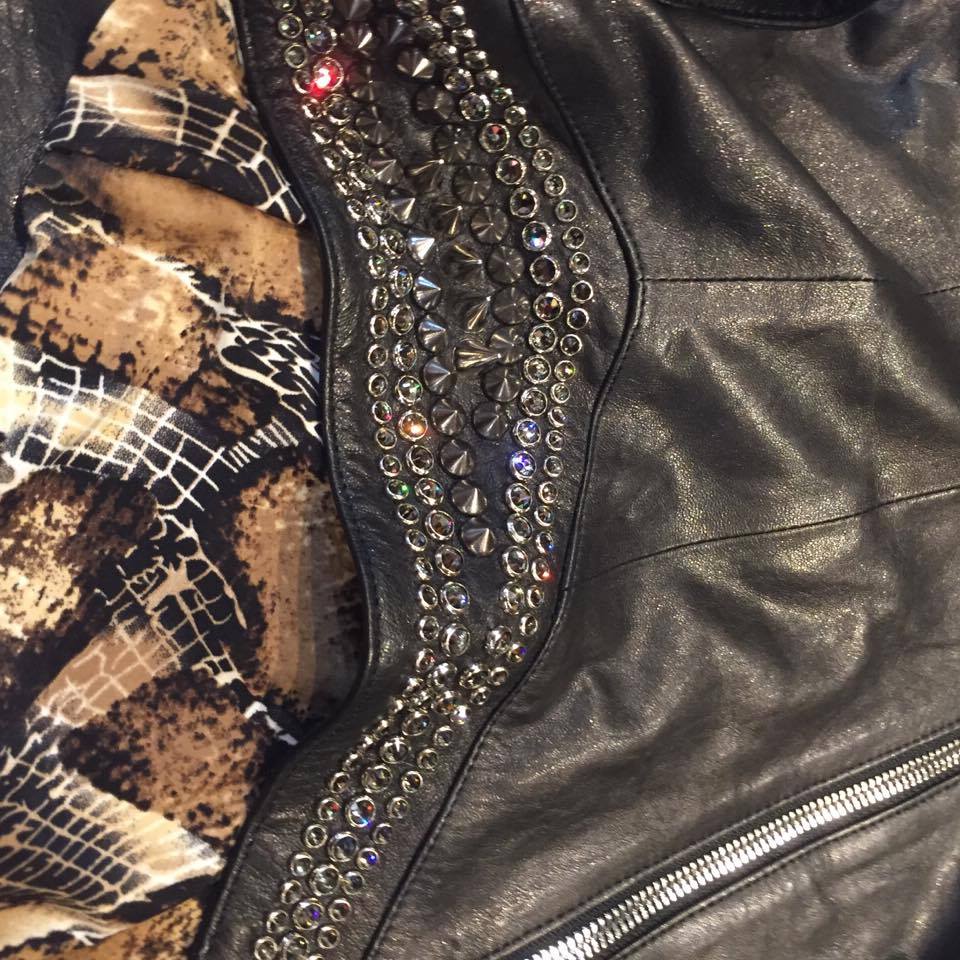 Hoss Couture Women's Swarovski Lambskin Studded Moto Jacket - Dudes Boutique