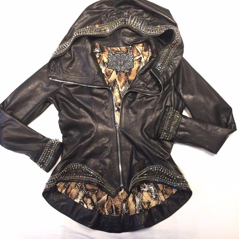 Hoss Couture Women's Swarovski Lambskin Studded Moto Jacket - Dudes Boutique