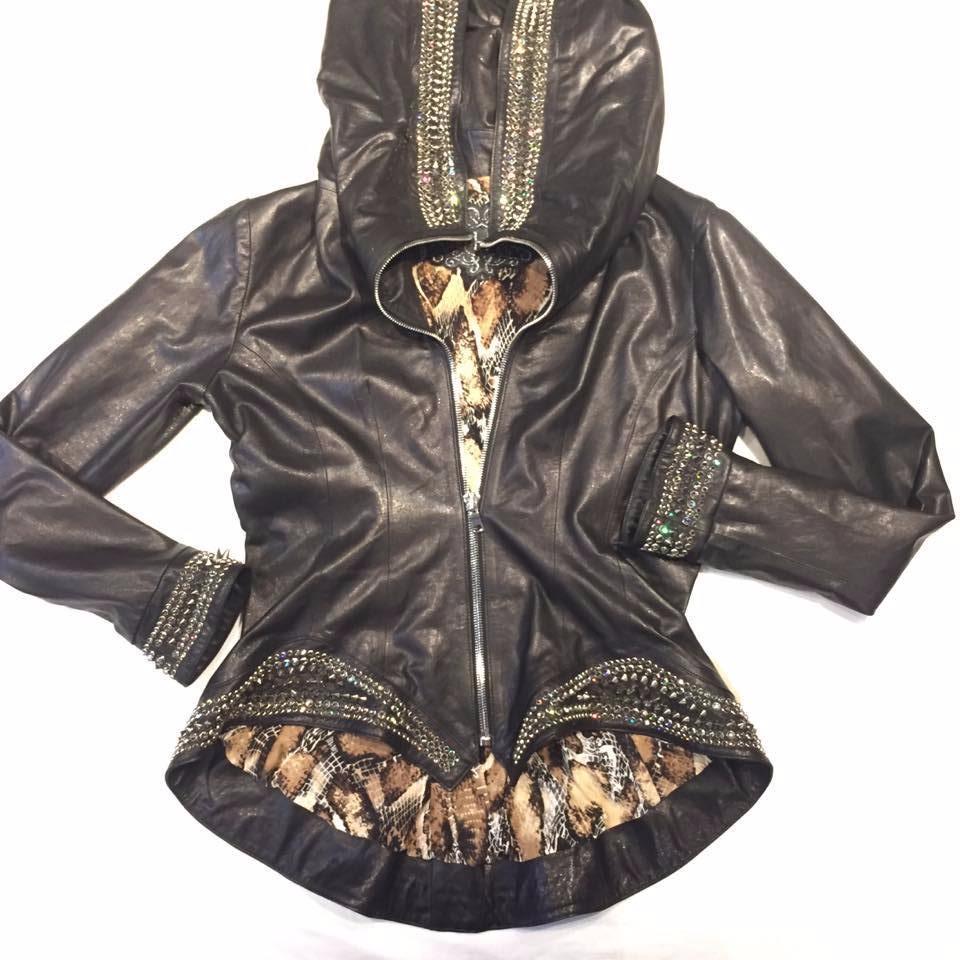 Hoss Couture Women's Swarovski Lambskin Studded Moto Jacket - Dudes Boutique