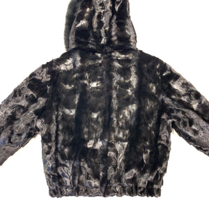 Kashani Ladies Black Diamond Cut Mink Hooded Bomber Jacket - Dudes Boutique