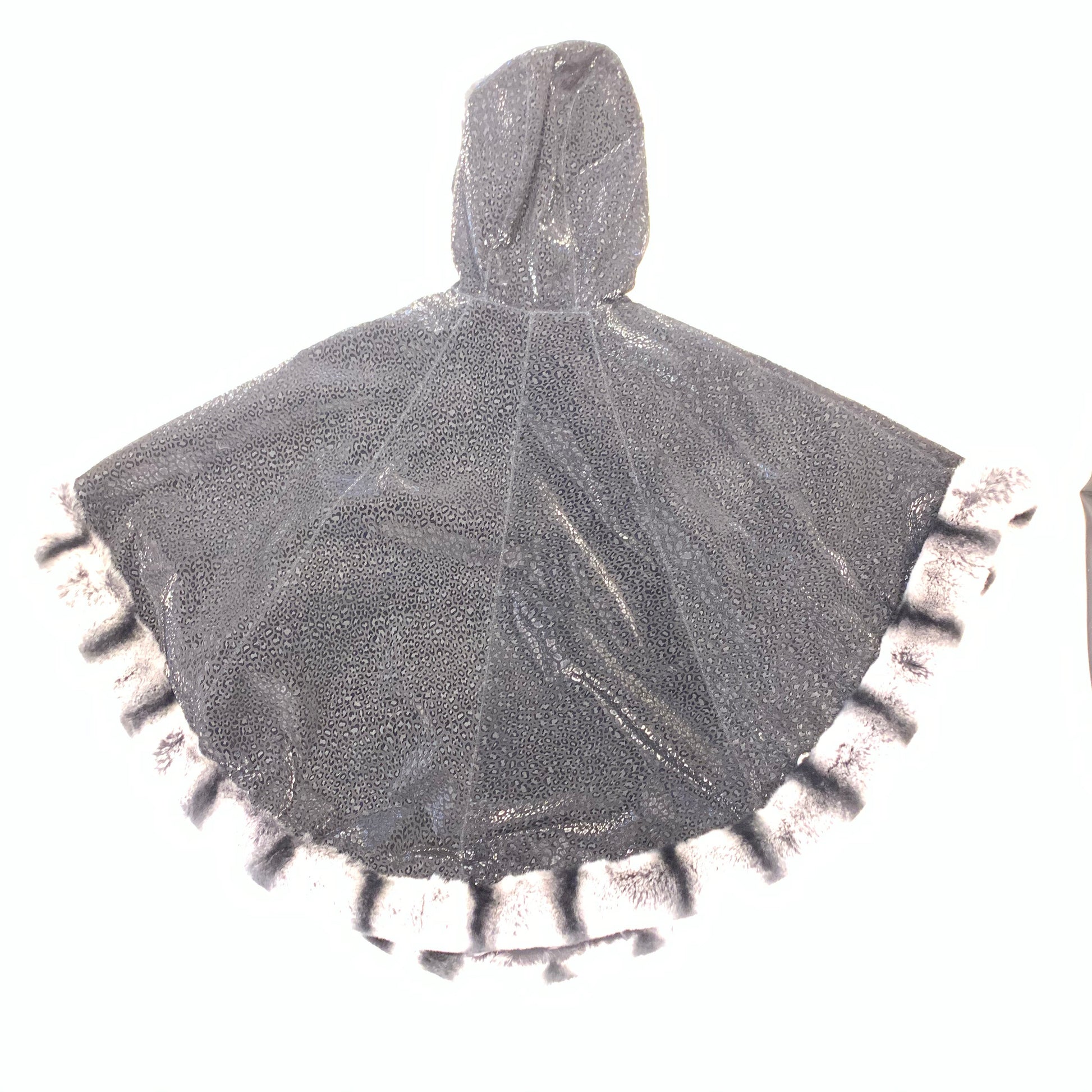 Barya NewYork Ladies Rex Rabbit Chinchila Reversible Zipper Poncho - Dudes Boutique