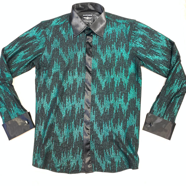 Barabas SWITCHED ON Black/Emerald Shine Button Up Shirt - Dudes Boutique