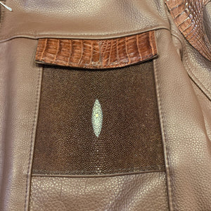 Kashani Chocolate Brown Alligator Horn-Back/Stingray Bomber Jacket - Dudes Boutique