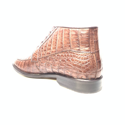 Los Altos Chocolate Brown Crocodile Belly Lace Up Dress Ankle Boots - Dudes Boutique