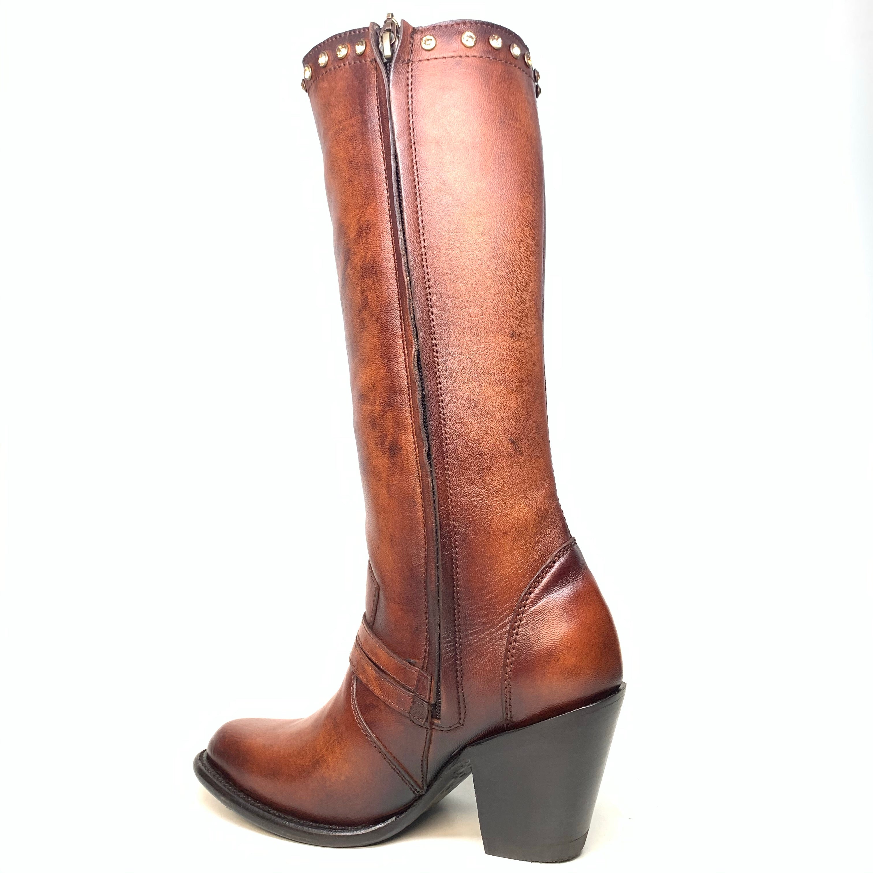 Los Altos Ladies Chocolate Crystal Bovine Leather Knee Boot - Dudes Boutique