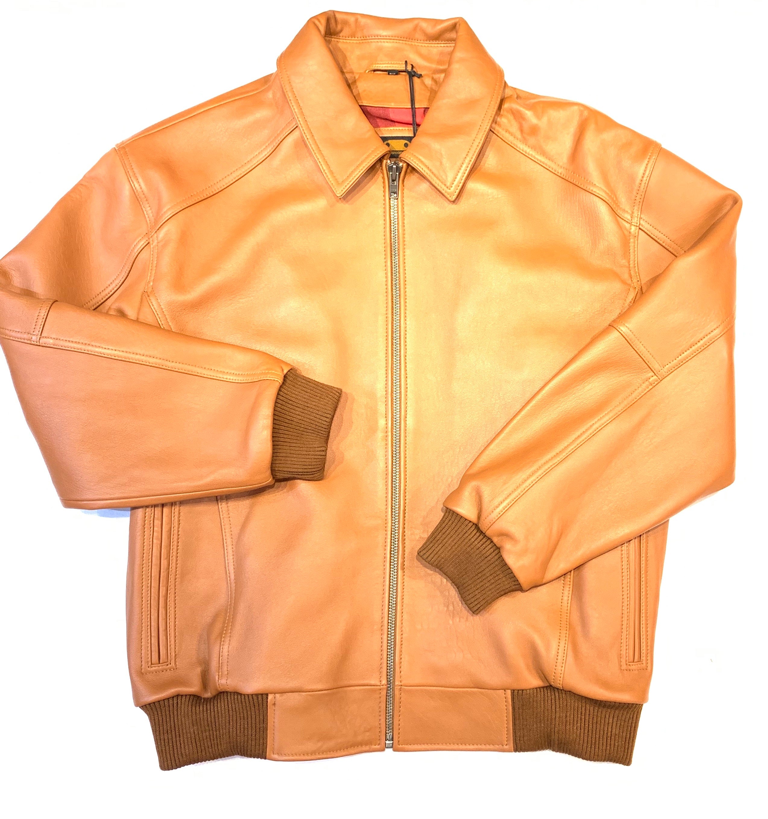 Kashani Men's Cognac Antique Lambskin Bomber Jacket - Dudes Boutique