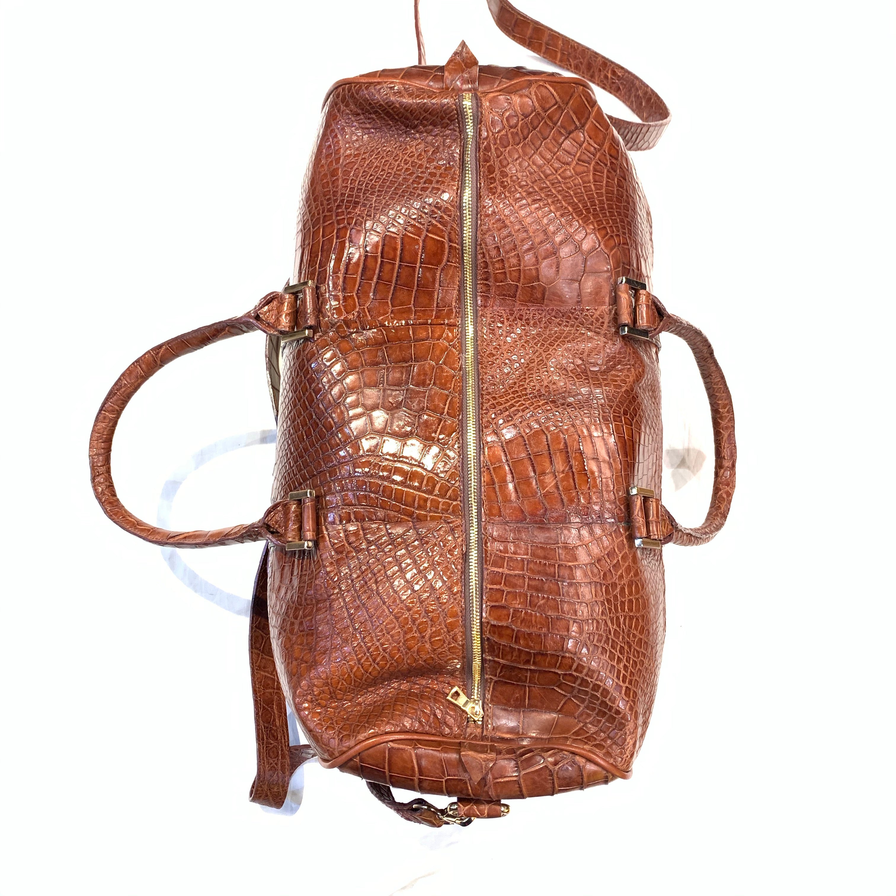 Kashani Cognac Full Alligator Body Duffle Bag - Dudes Boutique