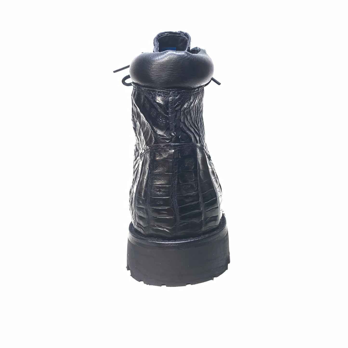 Safari Black All-Over Crocodile Horn-back Combat Boots - Dudes Boutique