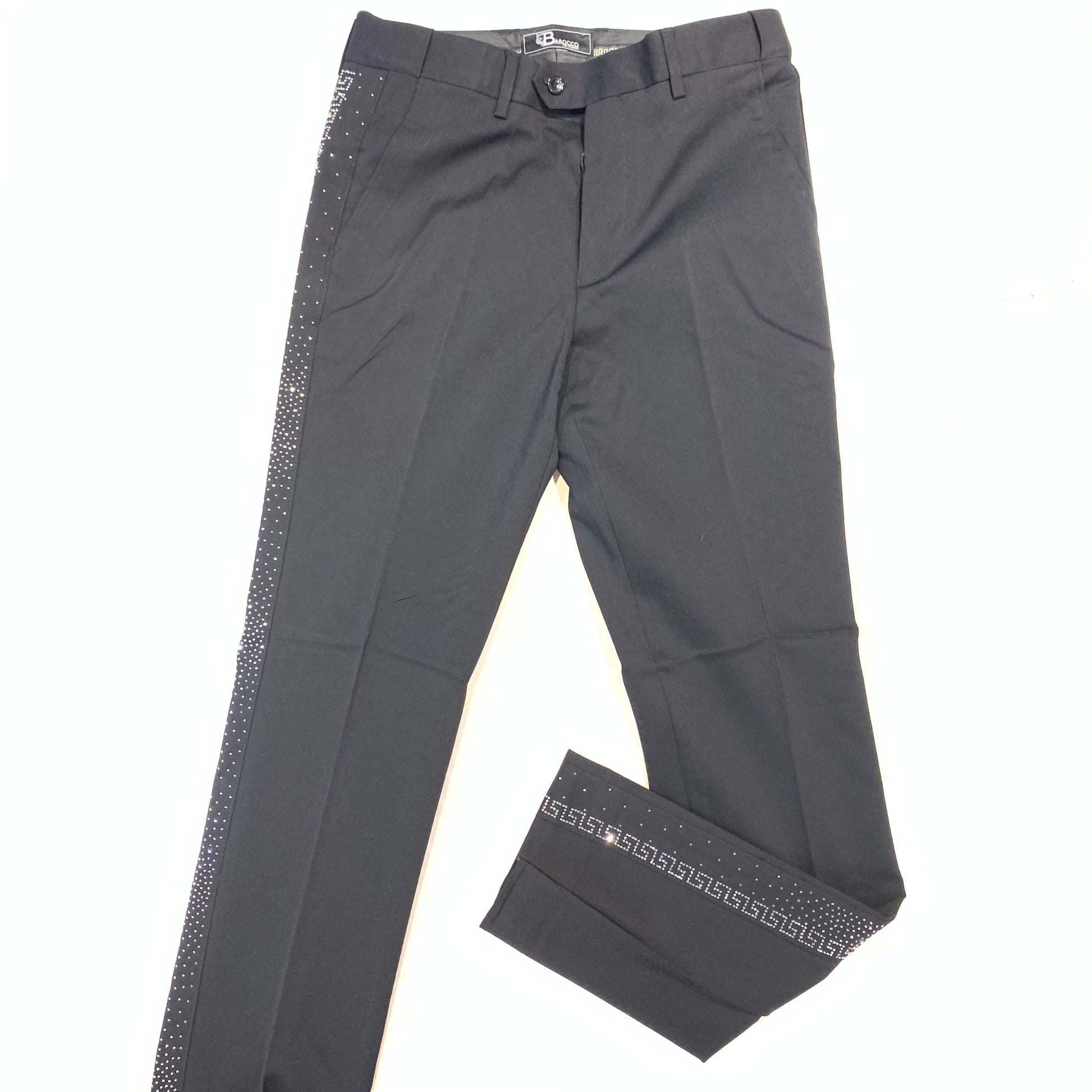 Barocco Men's Black Greek Key Crystal Dress Pants - Dudes Boutique