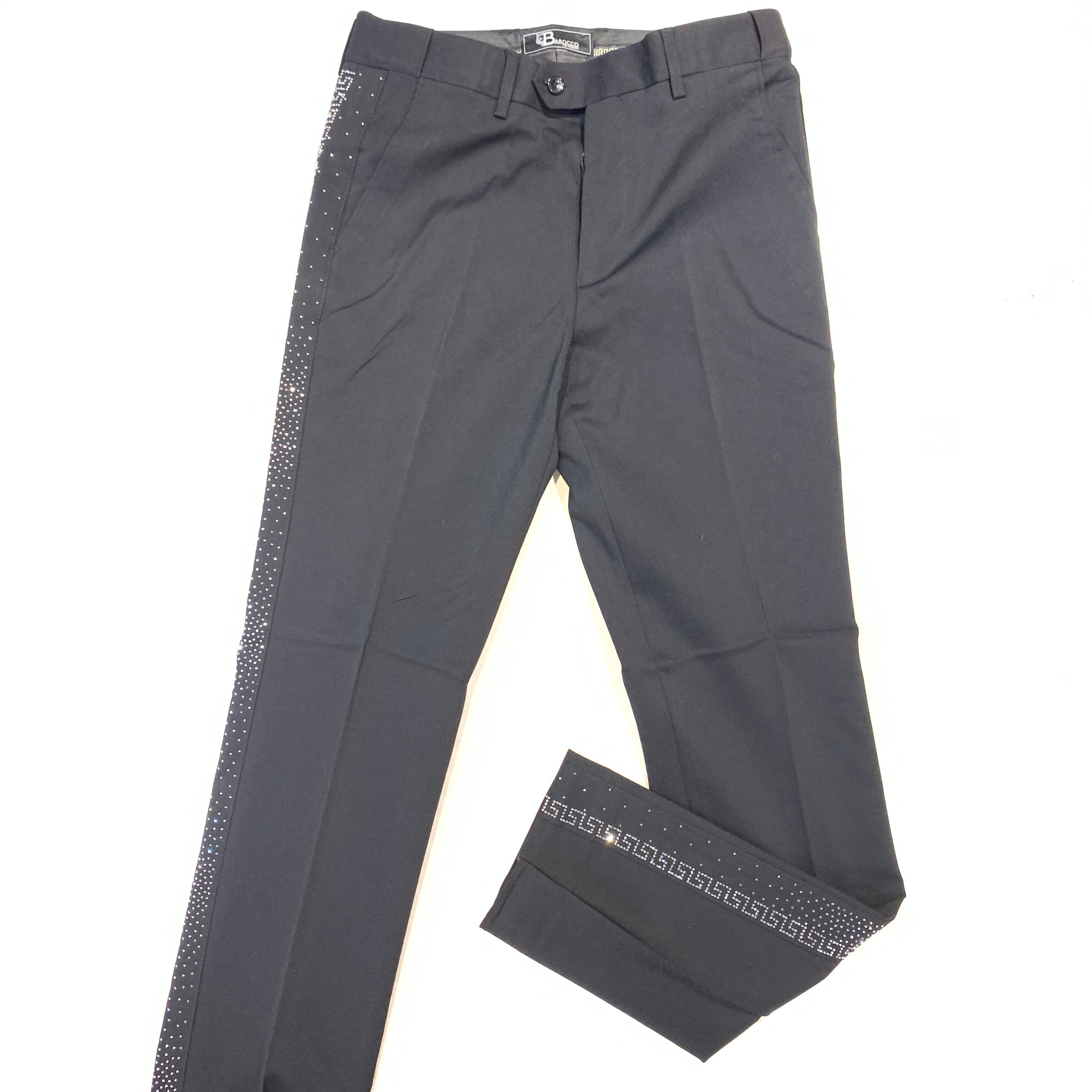 Barocco Men's Black Greek Key Crystal Dress Pants - Dudes Boutique