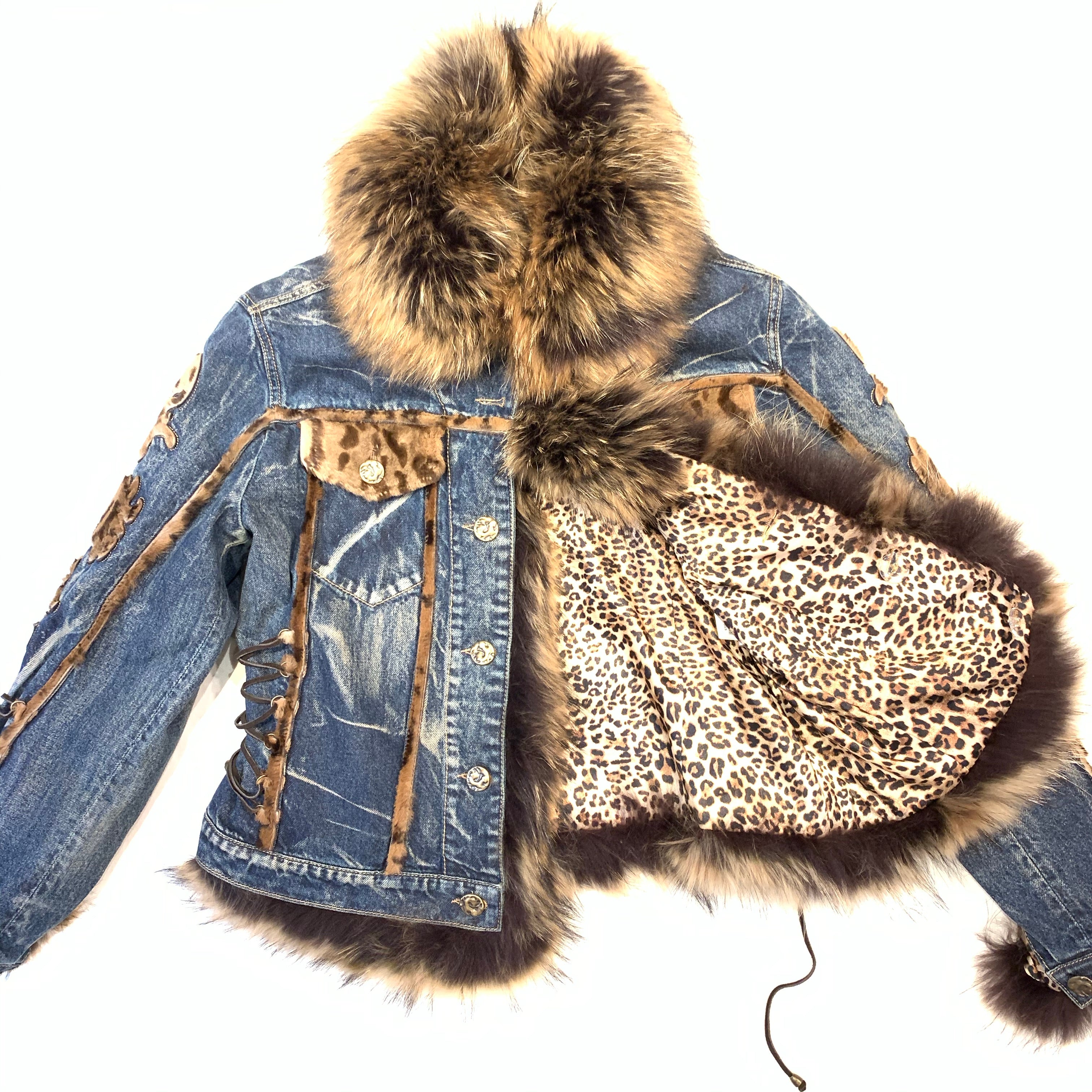 Giorgio Rotti Natural Fox Denim Biker Jacket - Dudes Boutique