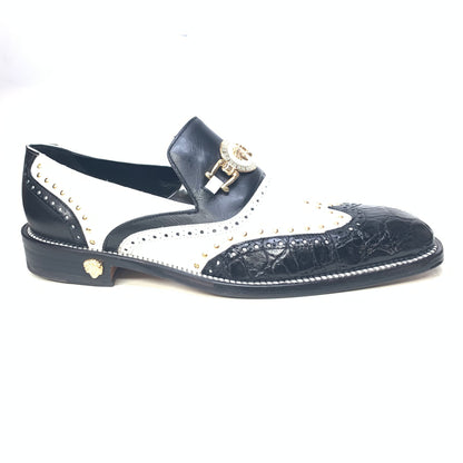 Mauri 30921 Men's  Black White Alligator Studded Loafer - Dudes Boutique