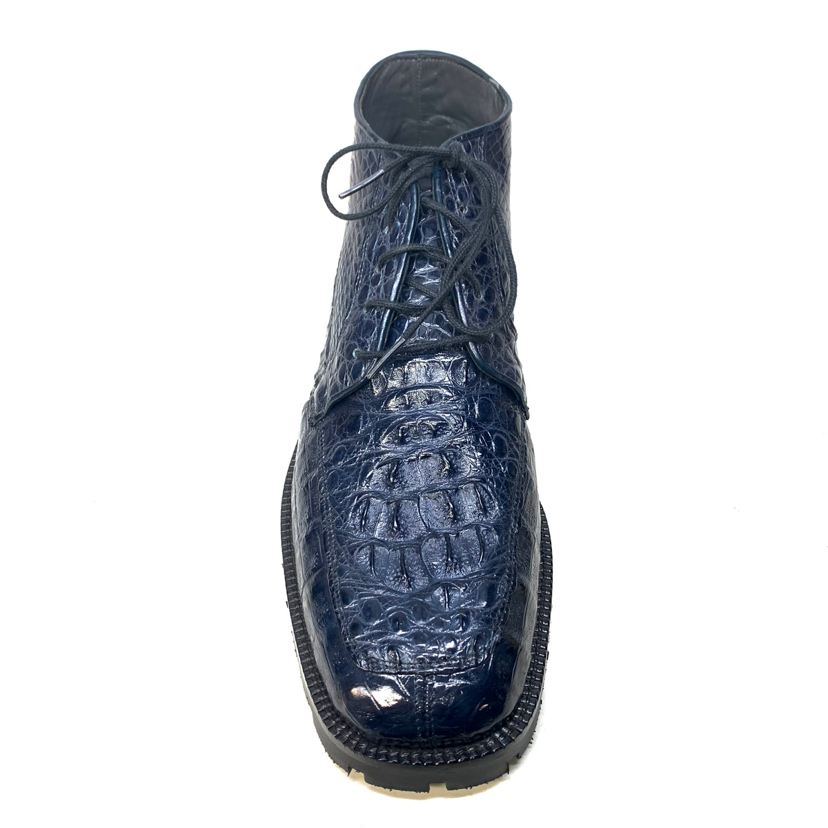 Los Altos Navy Hornback All-Over Crocodile Lace Up Ankle Boots - Dudes Boutique