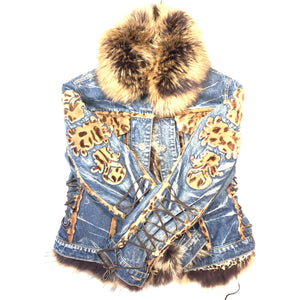 Giorgio Rotti Natural Fox Denim Biker Jacket - Dudes Boutique