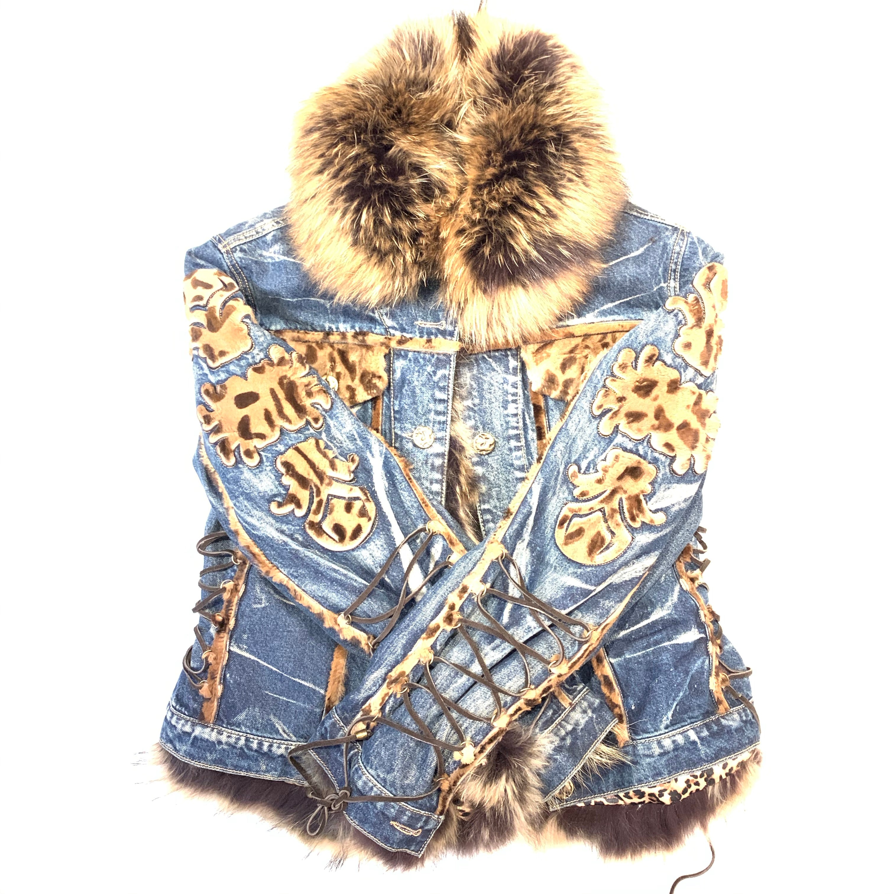 Giorgio Rotti Natural Fox Denim Biker Jacket - Dudes Boutique