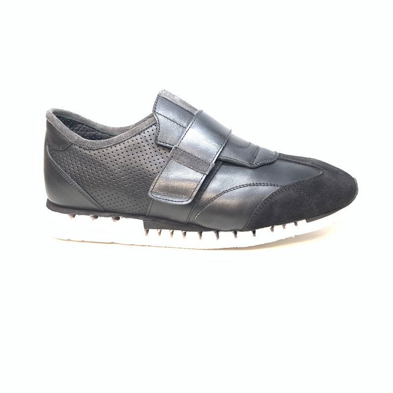 Sigotto Men's Black Leather/Suede Velcro Strap Sneakers - Dudes Boutique