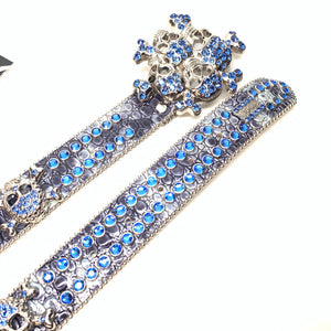 b.b. Simon 'Ocean Skull' Patent Double Row Crystal Belt - Dudes Boutique