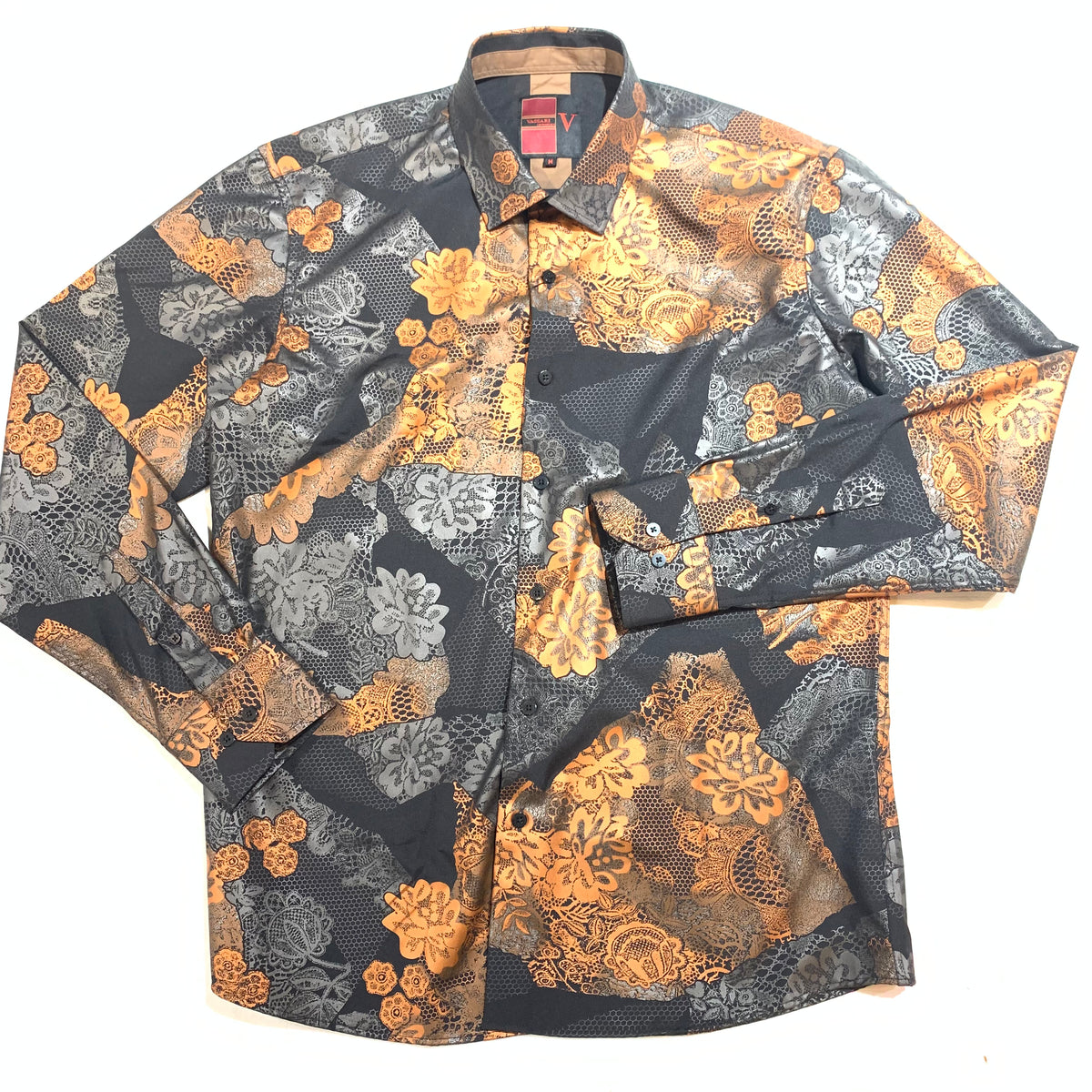 Vassari Men's Bronze Black Floral Button Up Shirt - Dudes Boutique
