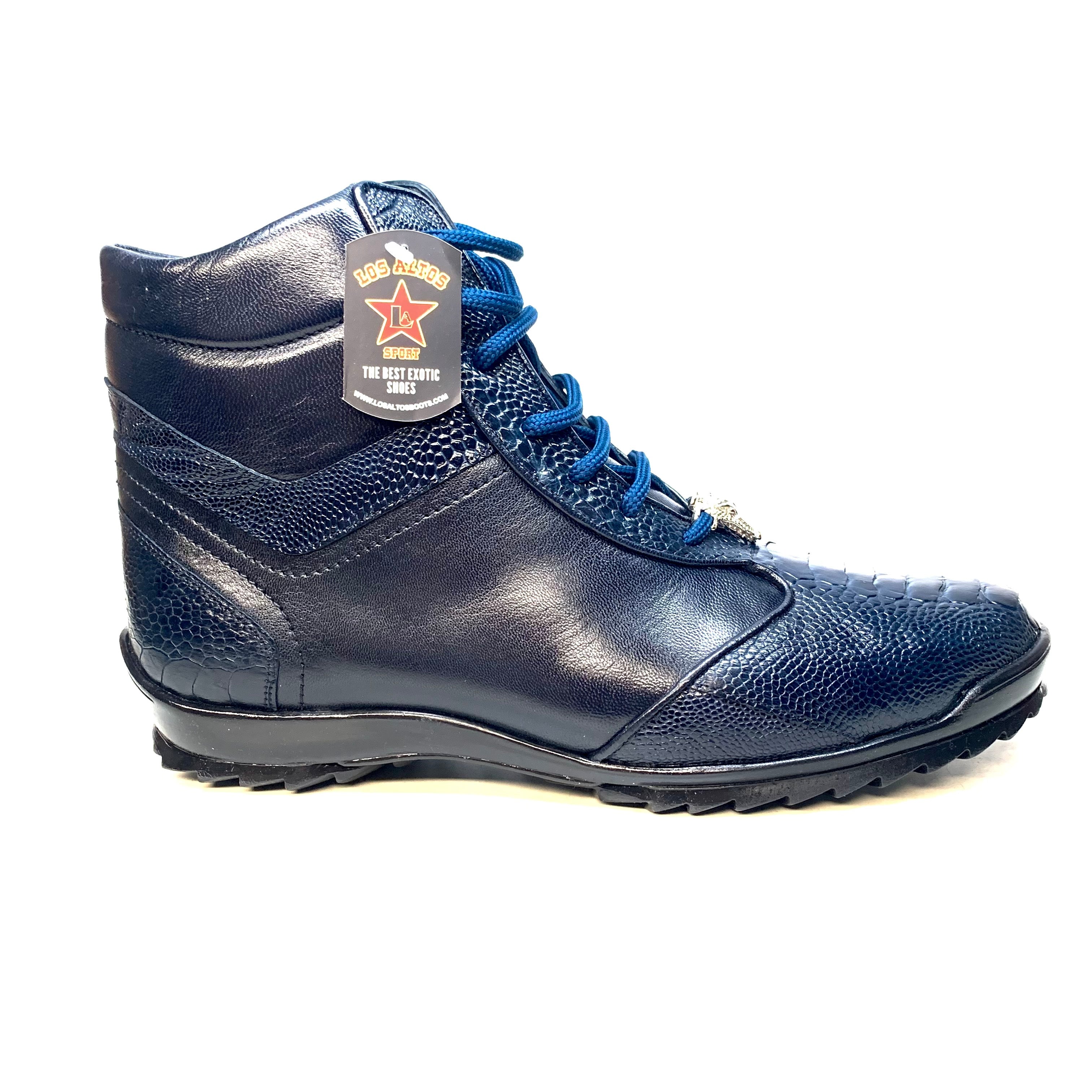 Los Altos Navy Blue Ostrich Leg High-top Sneakers - Dudes Boutique