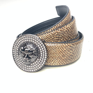 Barabas "Lion Guard" Shiny Black/Brown Snake Adjustable Luxury Leather Dress Belt - Dudes Boutique