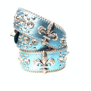 b.b. Simon Sea Blue fleur de lis Crystal Belt - Dudes Boutique