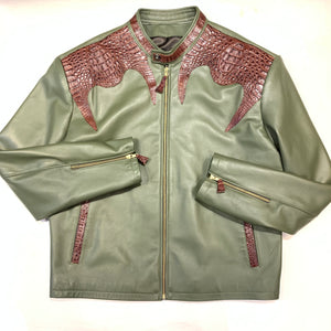 Kashani Olive Chocolate Alligator Bomber Jacket - Dudes Boutique