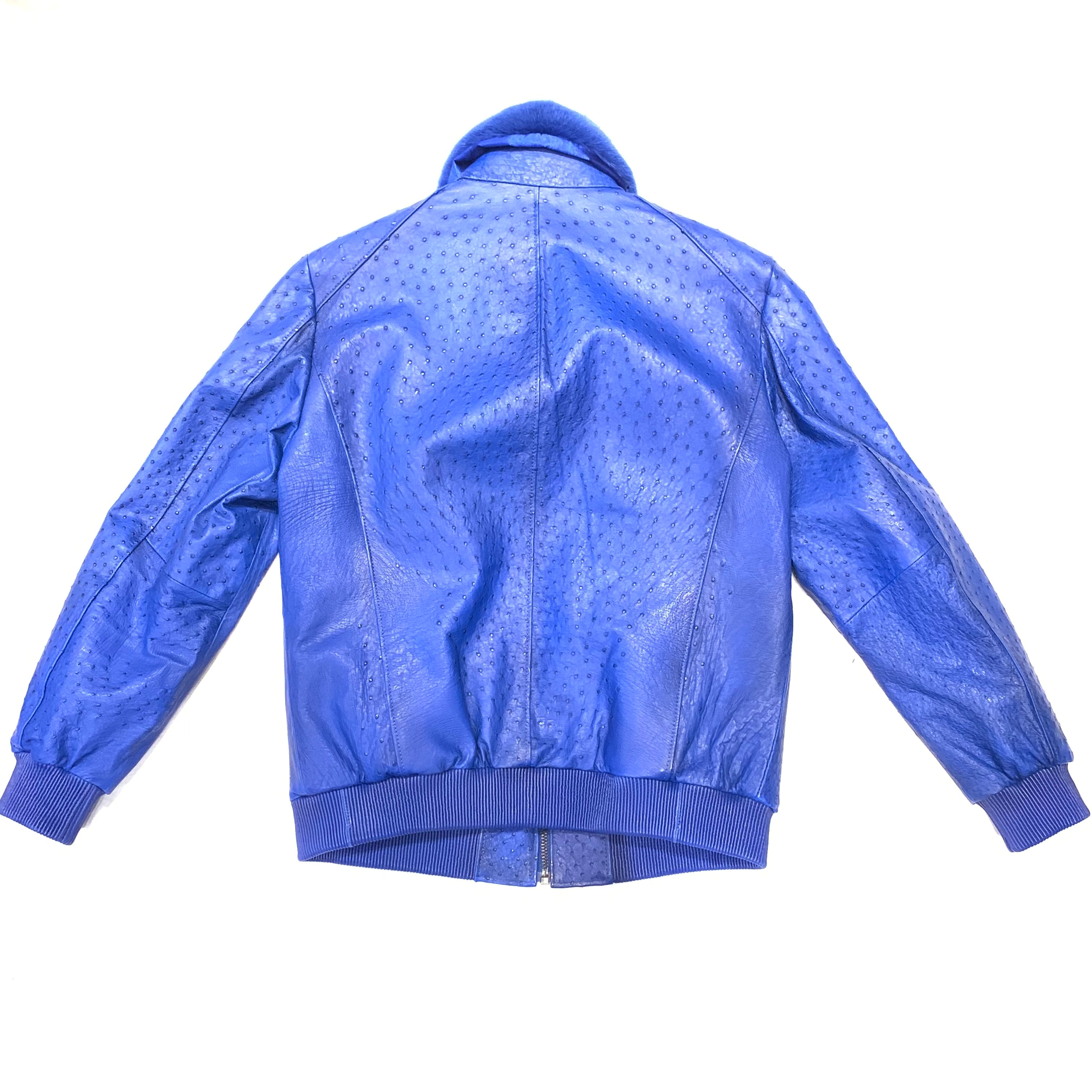 Barya NewYork Royal Blue Full Ostrich Quill/Mink Collar Bomber Jacket - Dudes Boutique