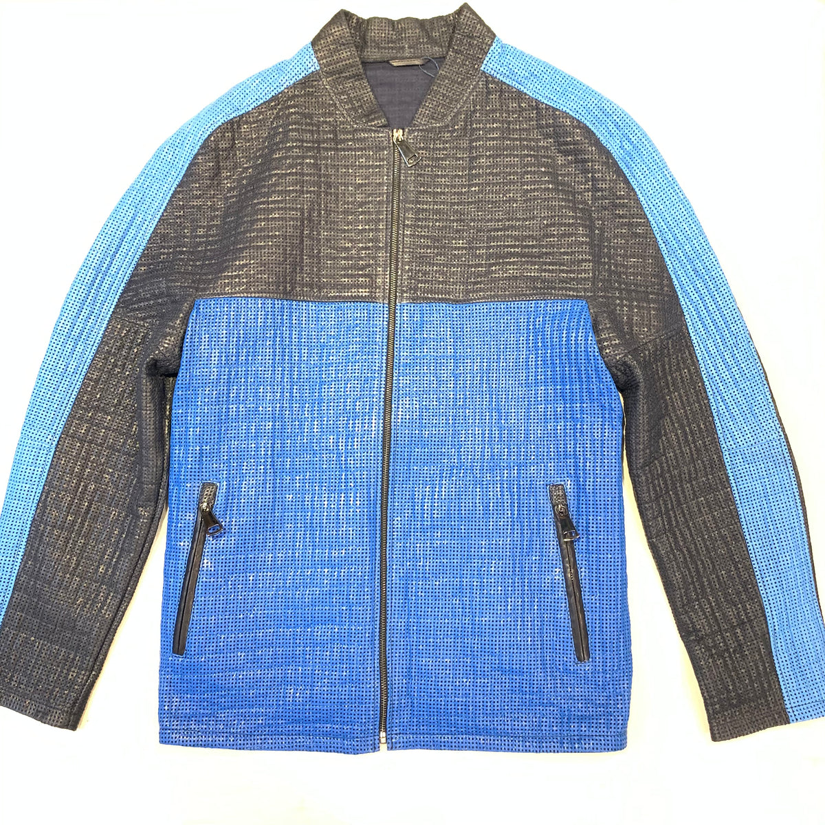 Barya NewYork Blue 3-tone Perforated Lambskin Jacket - Dudes Boutique