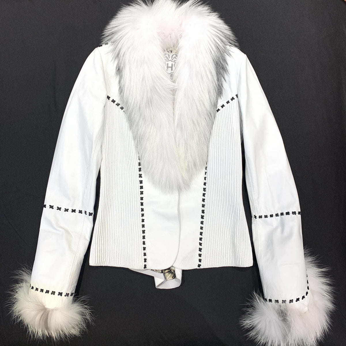 Hoss Couture White Fox Leather Stitched Jacket - Dudes Boutique