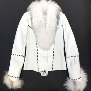 Hoss Couture White Fox Leather Stitched Jacket - Dudes Boutique