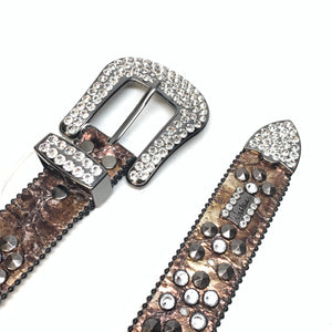 b.b. Simon Platinum Bronze Studded Crystal Belt - Dudes Boutique