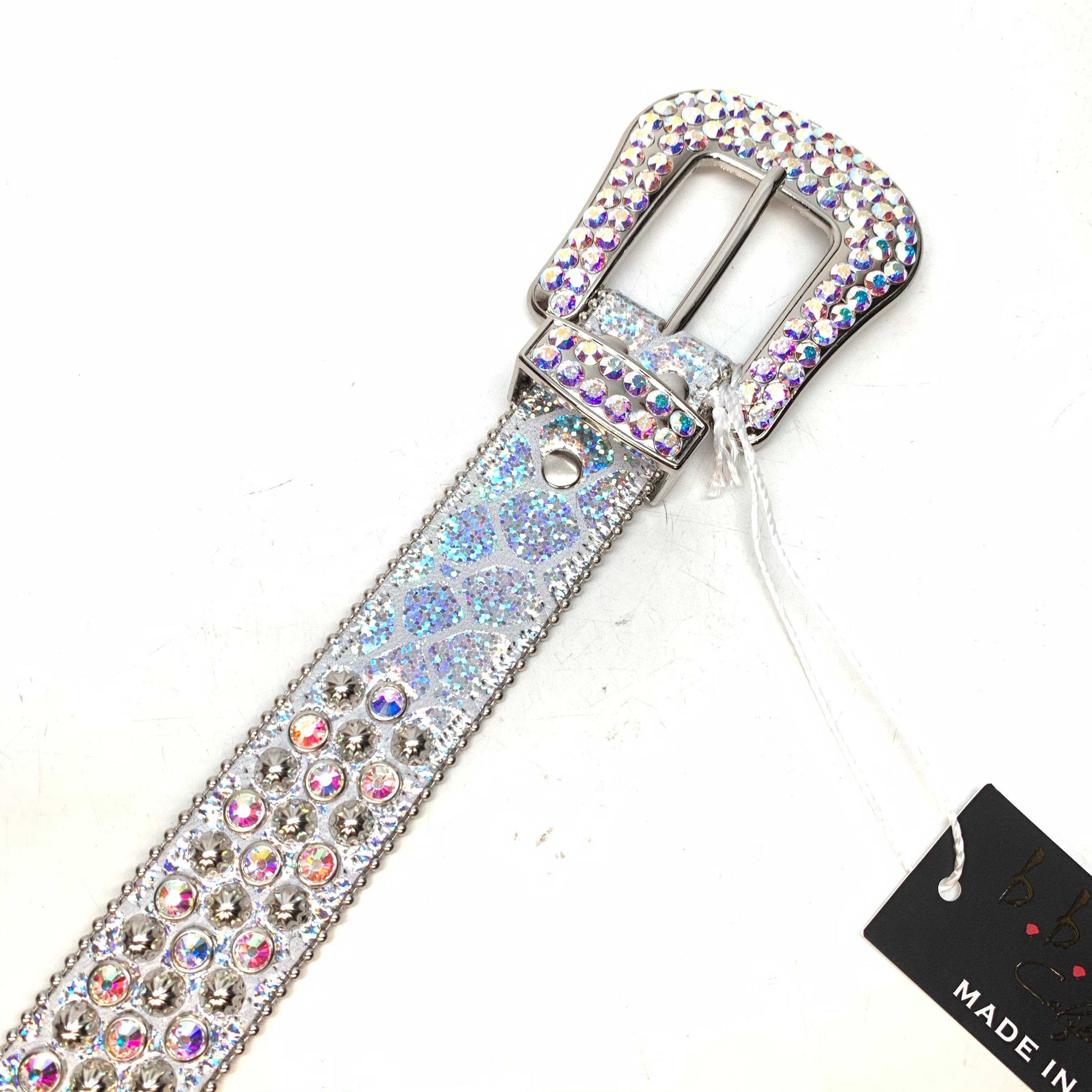 b.b. Simon 'Chrome Milk' Studded Crystal Belt – Dudes Boutique