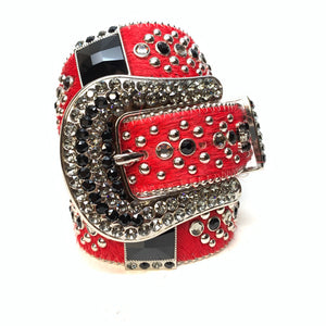 b.b. Simon Red Black Big Block Pony Crystal Belt - Dudes Boutique