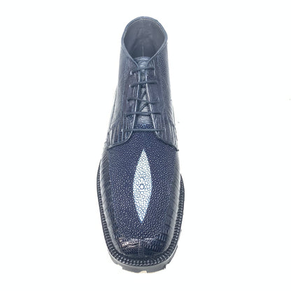 Los Altos Navy Blue Stingray Lizard Lace Up Ankle Boots - Dudes Boutique