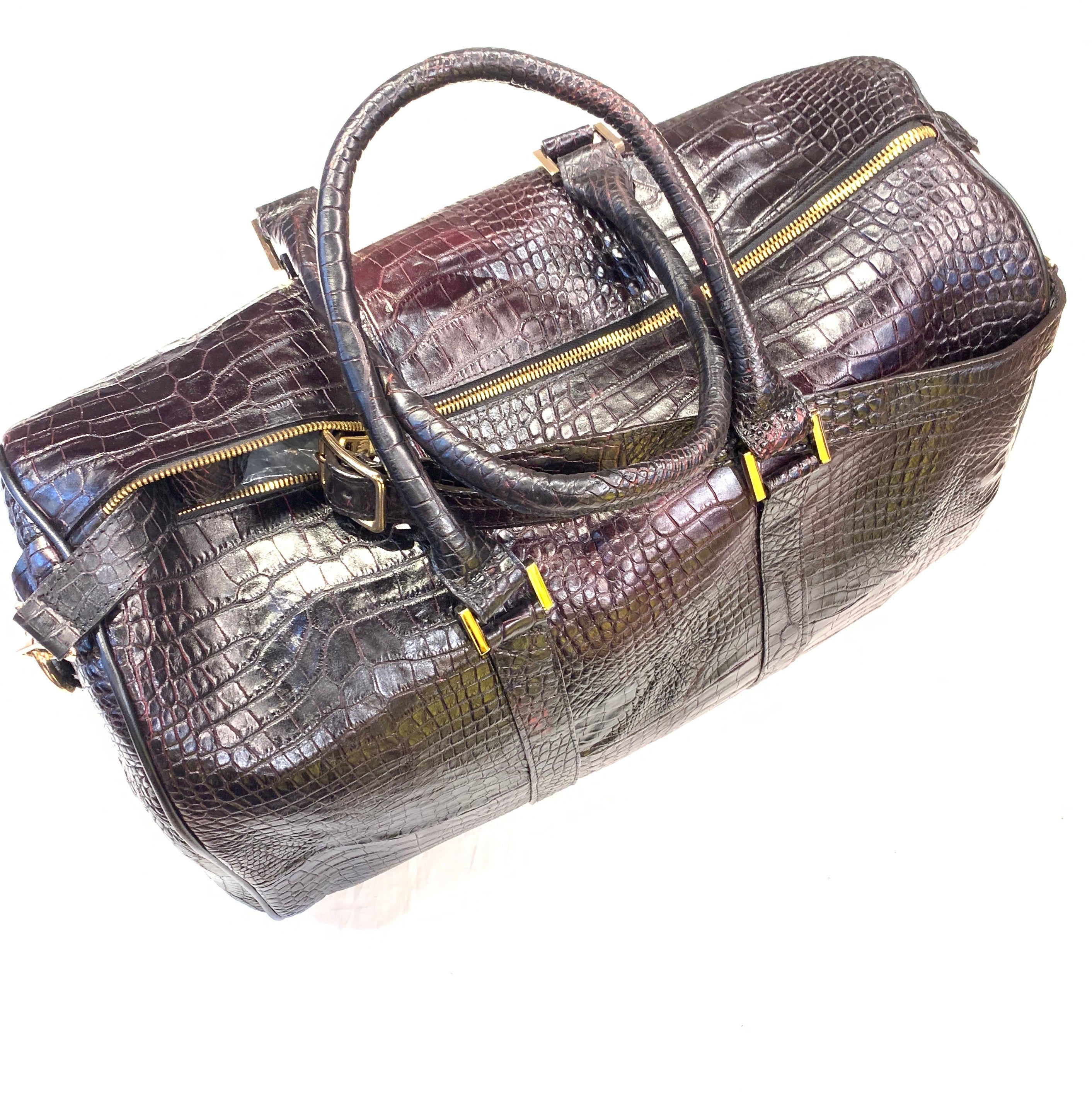 Kashani Black Cherry Full Alligator Body Duffle Bag - Dudes Boutique