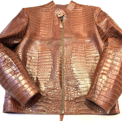Kashani Men's Choclate All-Over Alligator Skin Bomber Jacket - Dudes Boutique