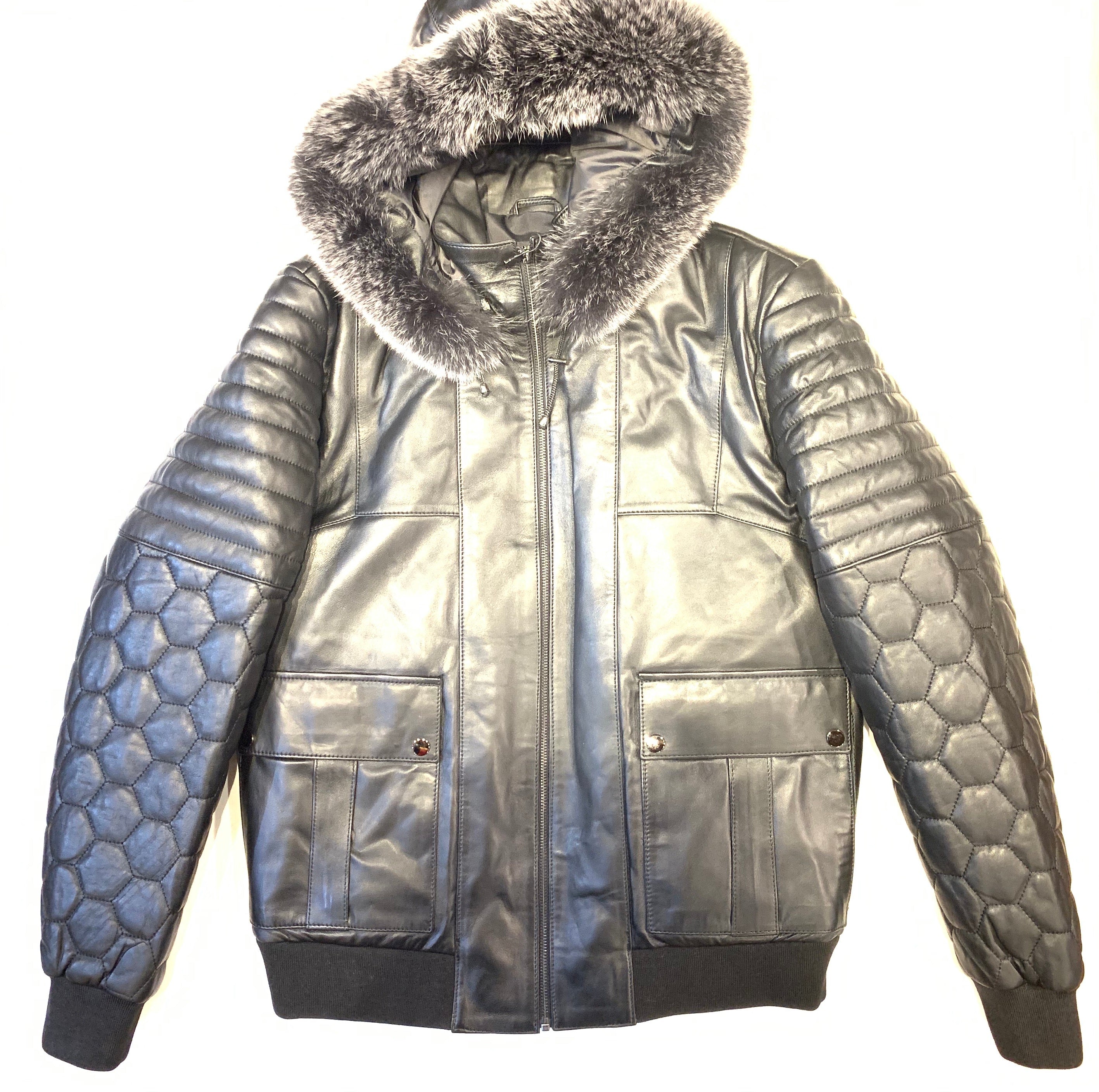 Barya NewYork Quilted Lambskin Silver Fox Fur Hooded Bomber Jacket - Dudes Boutique