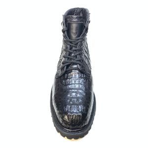 Vestigium Black Hornback Crocodile Combat Boots - Dudes Boutique