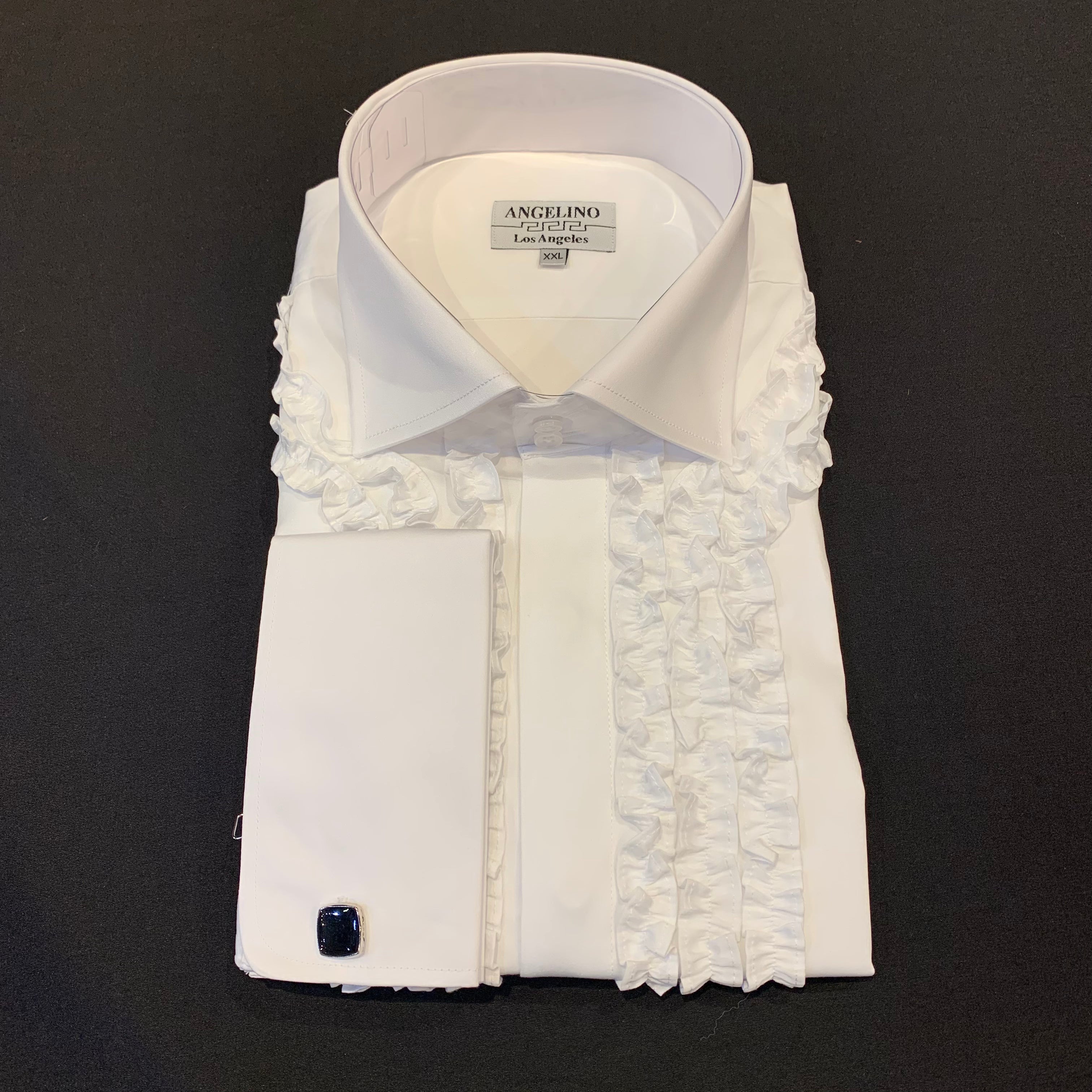 Angelino White Tuxedo Ruffle Button Up Shirt - Dudes Boutique