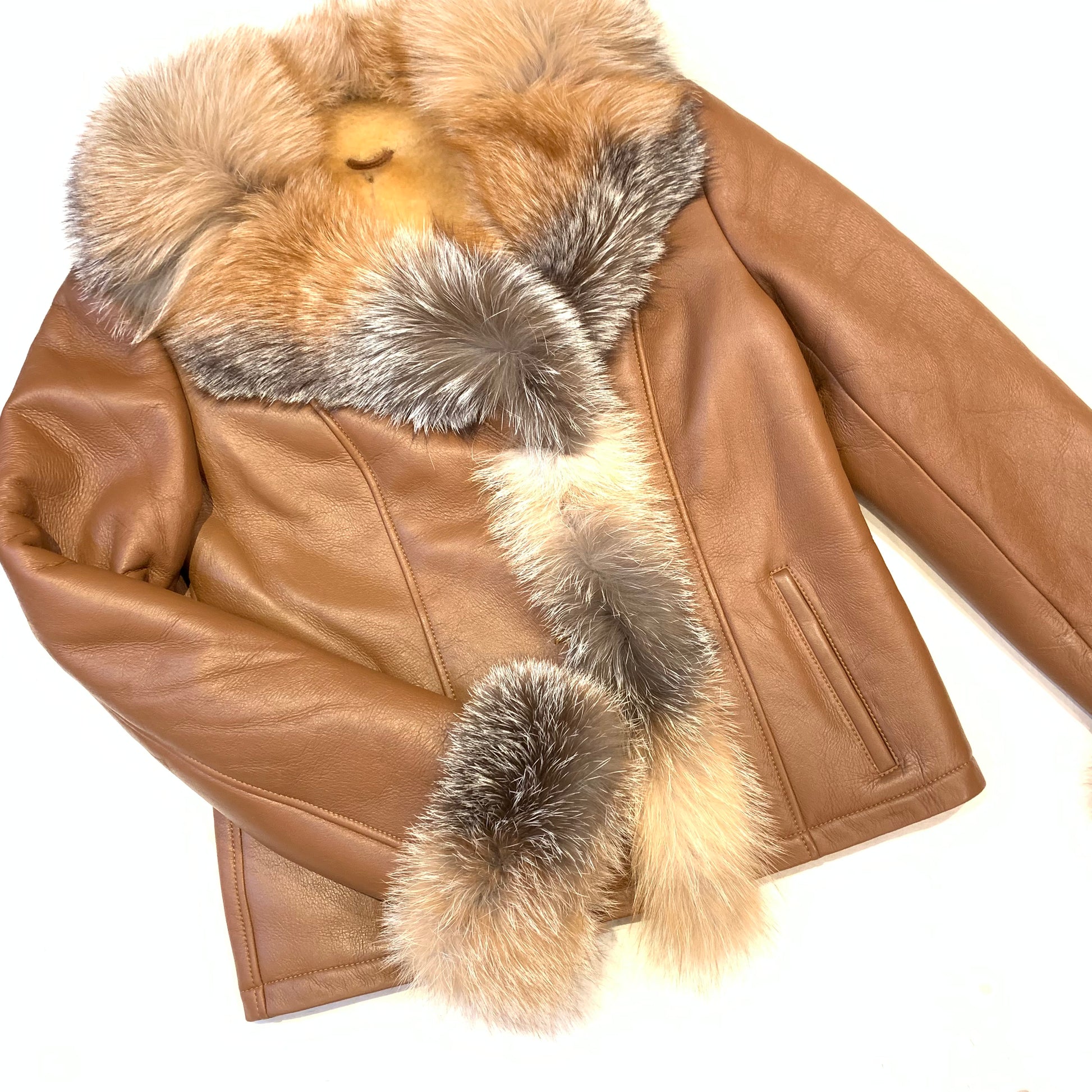 Kashani Ladies Whisky Lambskin Fox Fur Coat - Dudes Boutique