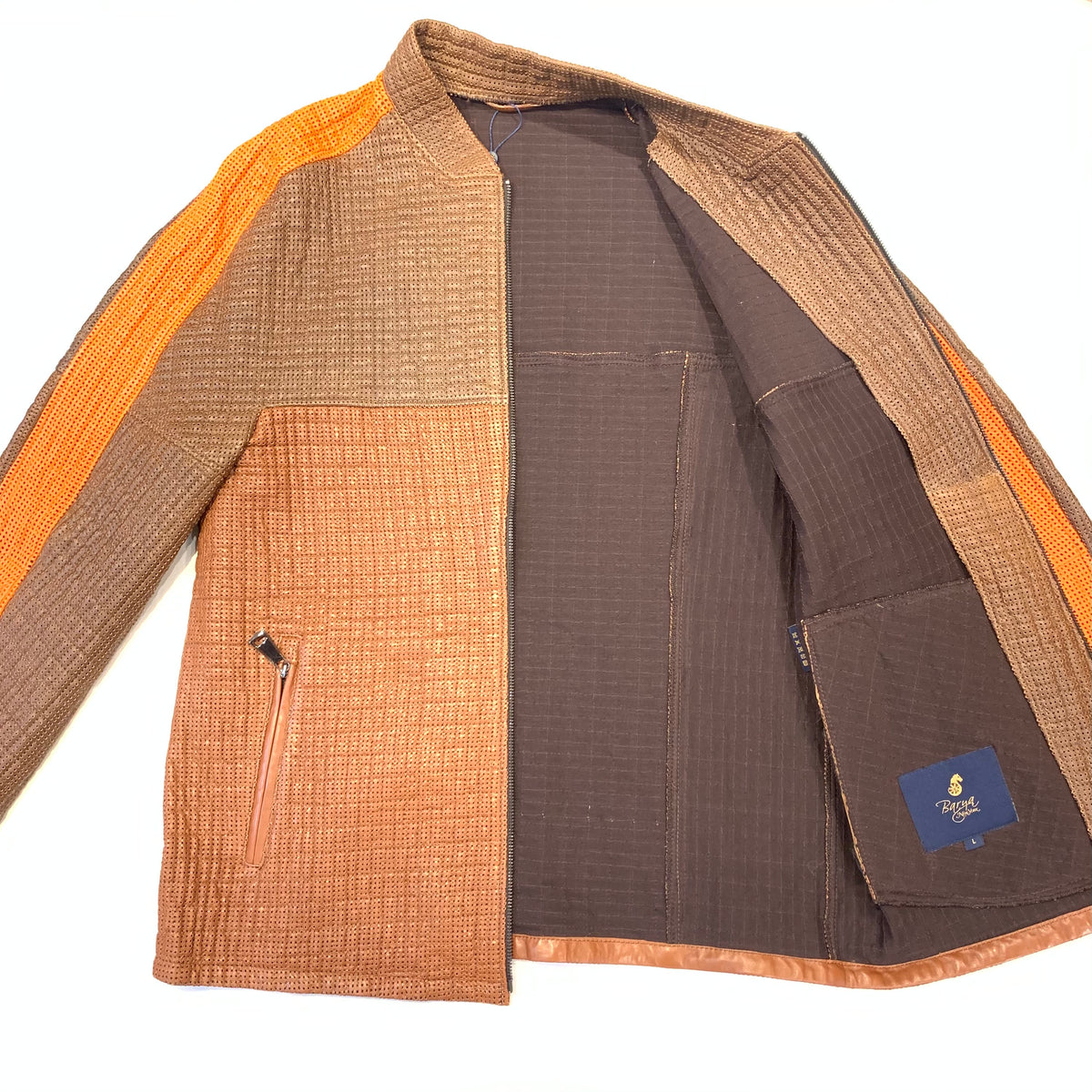 Barya NewYork Brown Orange 3-tone Perforated Lambskin Jacket - Dudes Boutique
