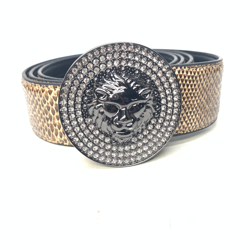 Barabas "Lion Guard" Shiny Black/Brown Snake Adjustable Luxury Leather Dress Belt - Dudes Boutique