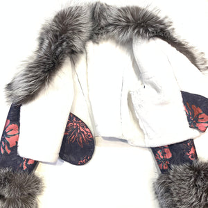 Kashani Ladies Floral Print Fox Fur Shearling Coat - Dudes Boutique