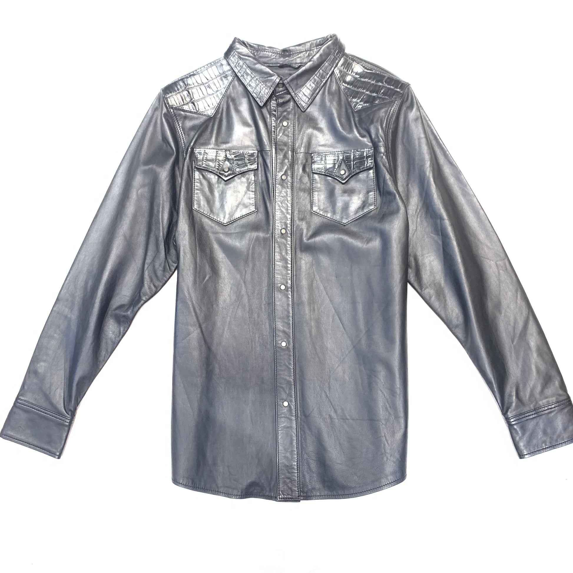Kashani Black Alligator/Lambskin Button-Up Shirt - Dudes Boutique