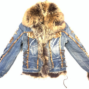 Giorgio Rotti Natural Fox Denim Biker Jacket - Dudes Boutique