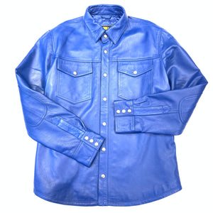 Kashani Men's Royal Blue Lambskin Button-Up Shirt - Dudes Boutique