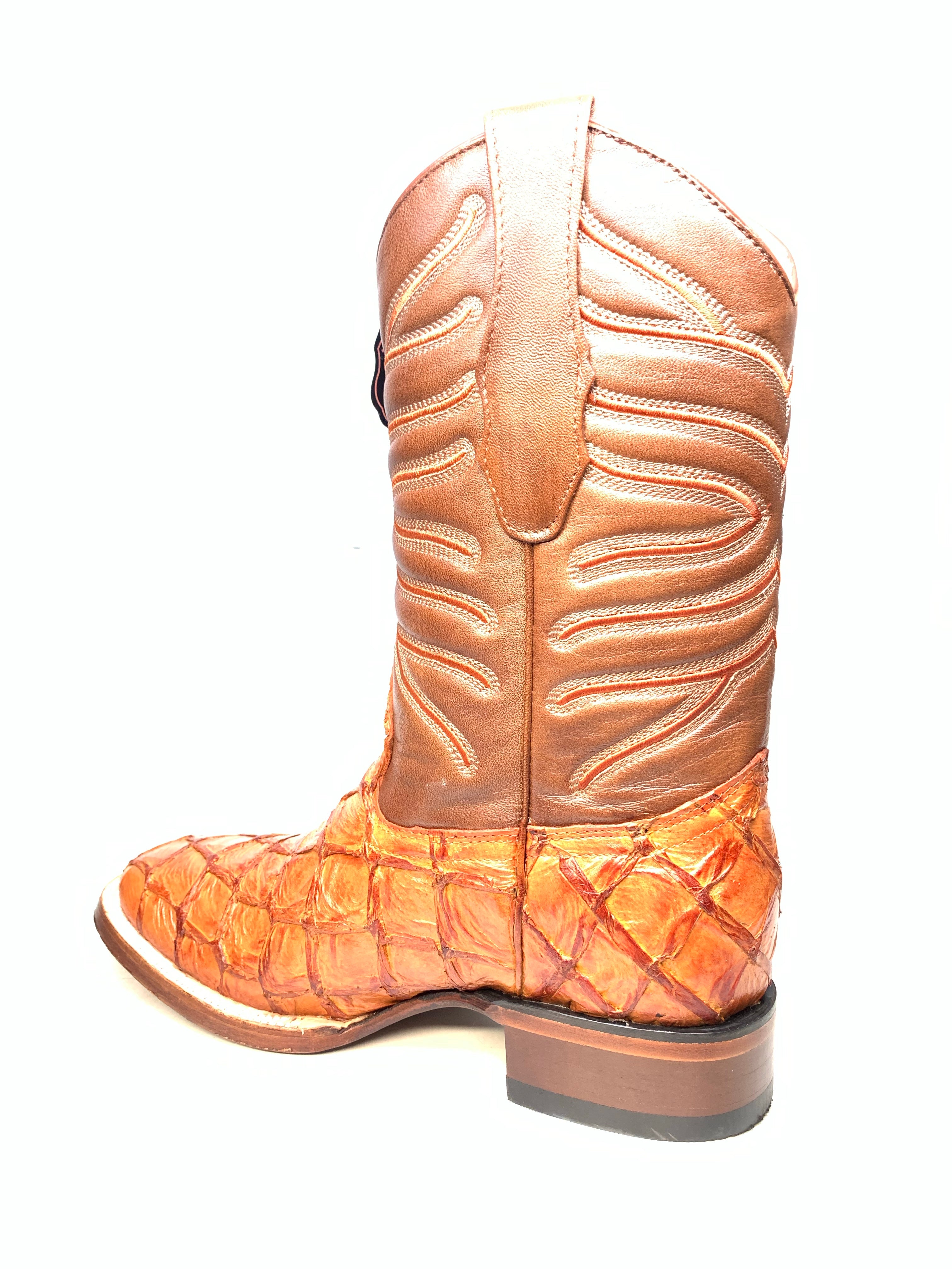 Los Altos Boots Cognac Pirarucu Square toe Cowboy Boots - Dudes Boutique