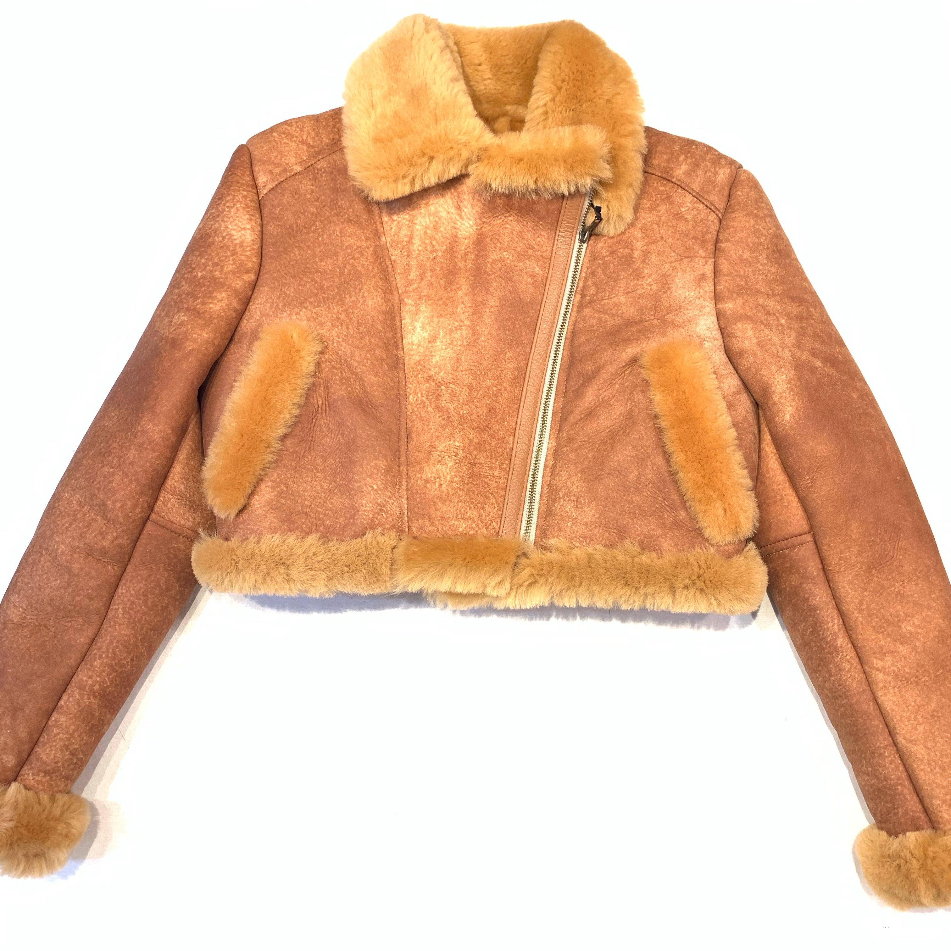 Kashani Ladies Whisky Cropped Shearling Biker Jacket - Dudes Boutique