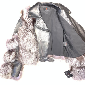 Volare Silver Fox Fur Biker Jacket - Dudes Boutique